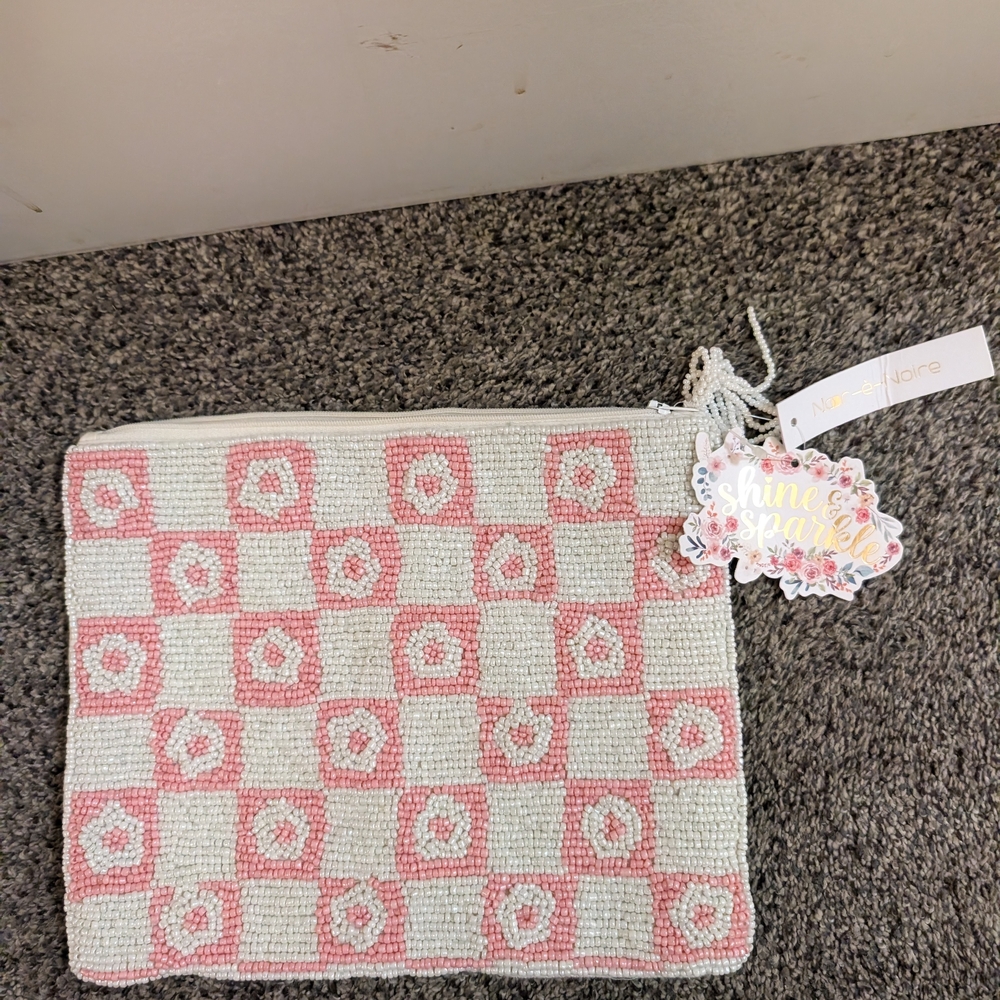 Pink and White Checkered Pouch